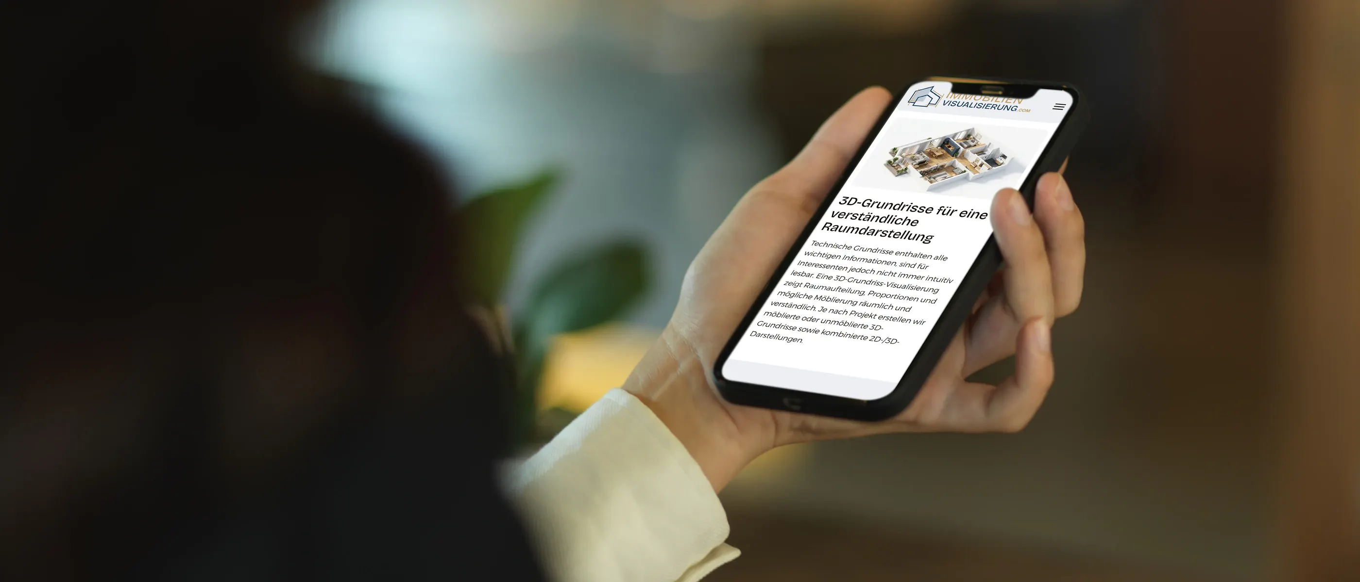 Smartphone mit der Leistungsseite 3D-Grundrisse
