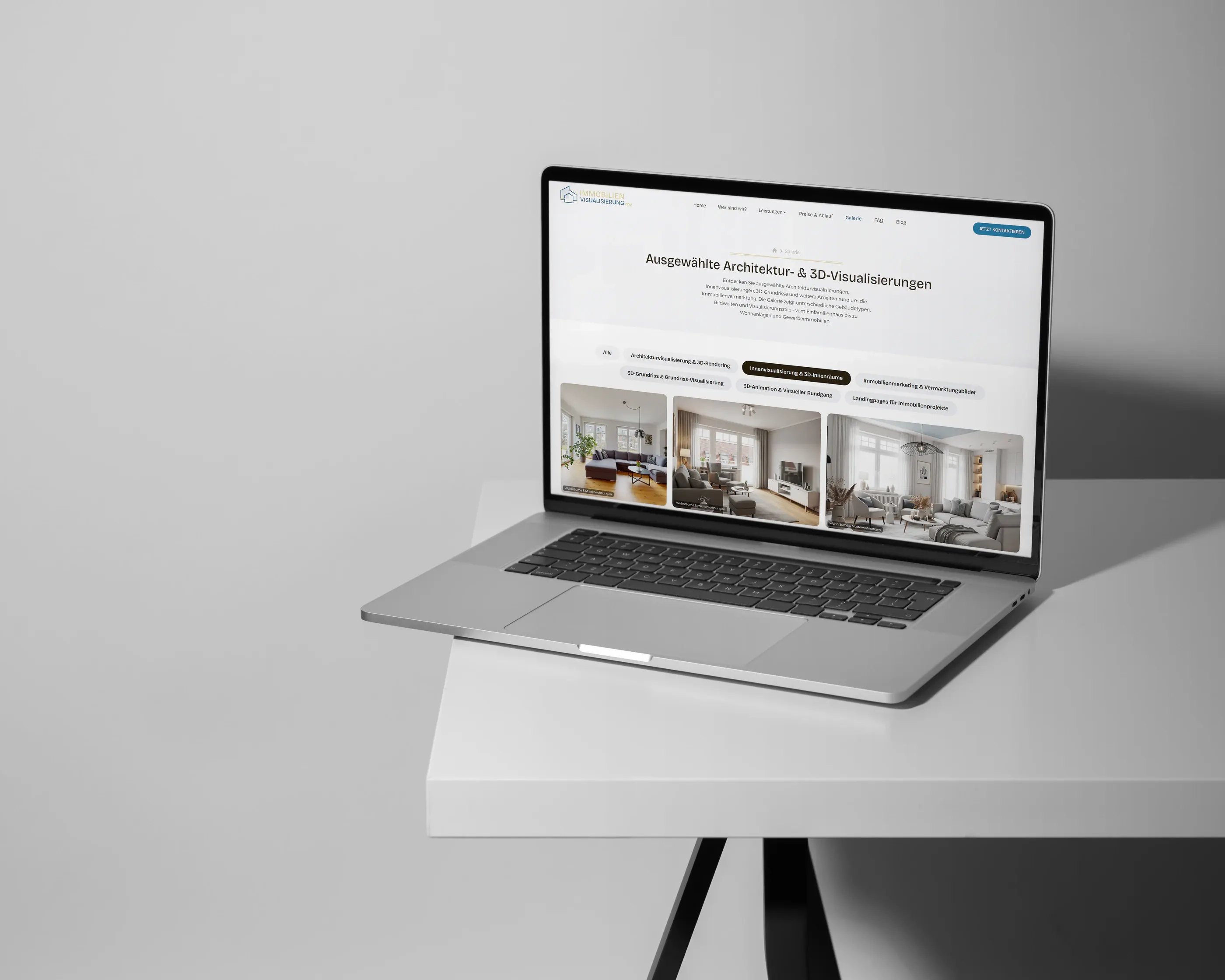 Laptop mit der Galerie ausgewählter Architektur- und 3D-Visualisierungen