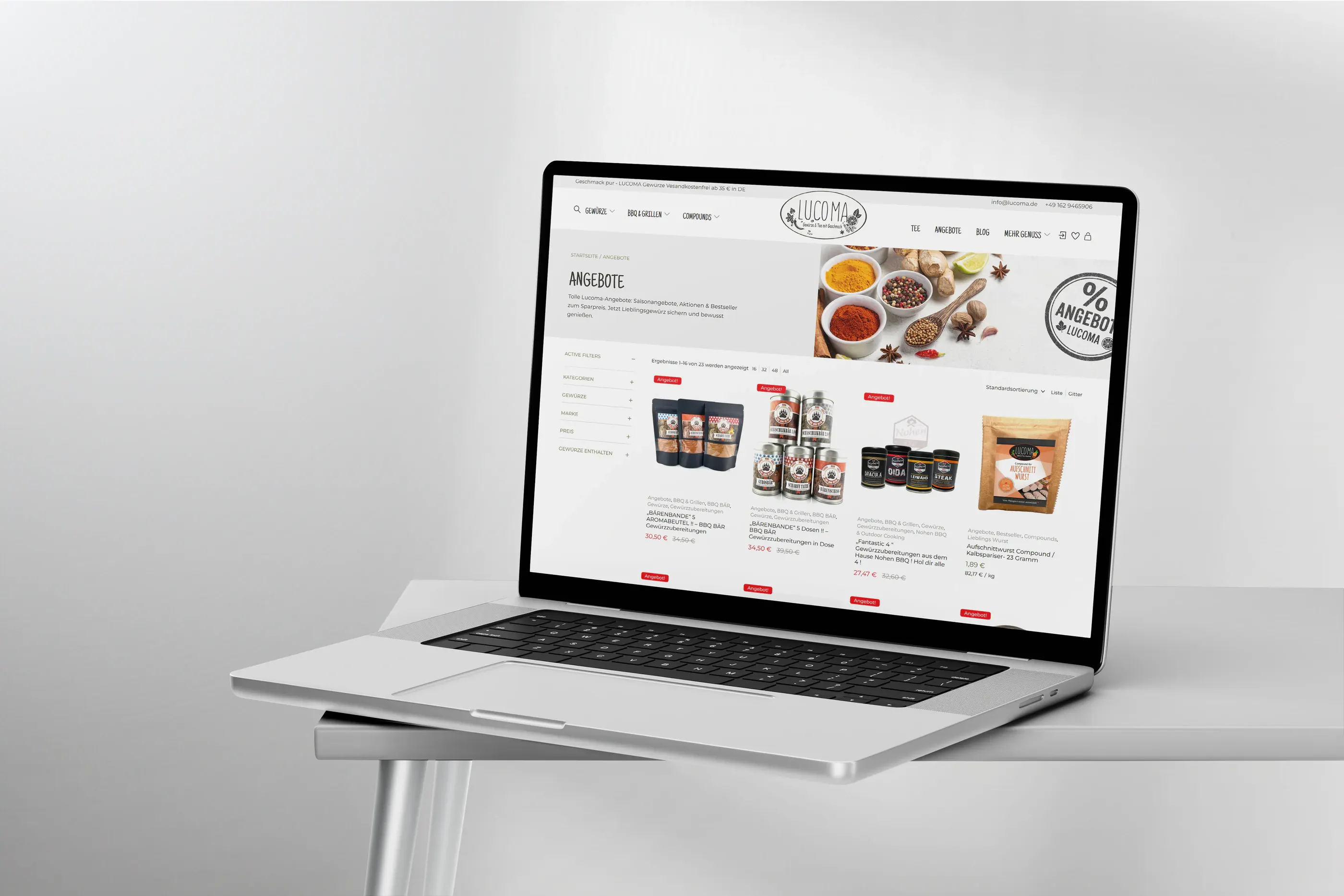 Laptop mit der Seite Angebote im LUCOMA-Shop